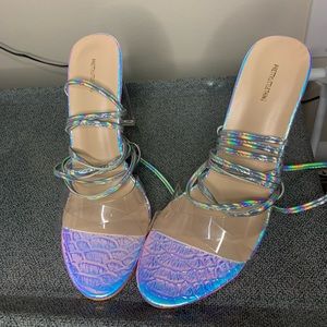 Holographic/clear Lace-up Heel Sandal